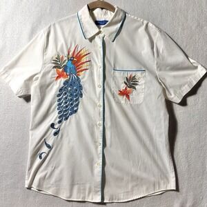 Karen Scott Vintage M Medium Button Shirt  Top Peacock Embroidered Beaded Sequin